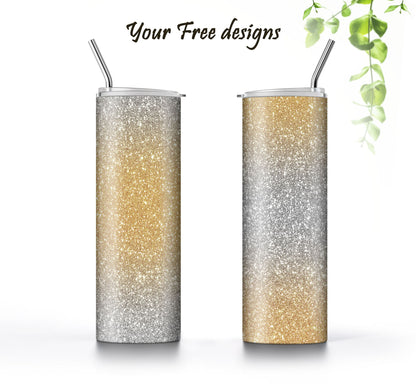 Silver to Gold Ombre Glitter Tumbler Sublimation Designs – 3 PNG Wraps (20oz)