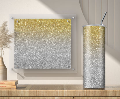 Silver to Gold Ombre Glitter Tumbler Sublimation Designs – 3 PNG Wraps (20oz)