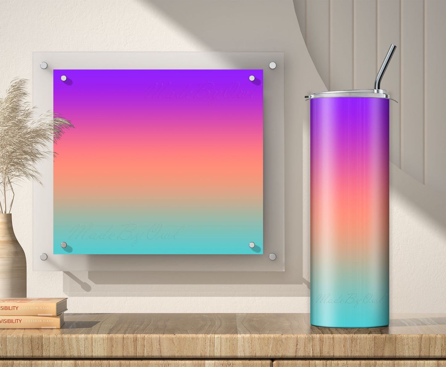 Purple to Orange Teal Ombre Sublimation Designs for 20oz Tumbler – 3 PNG Wraps