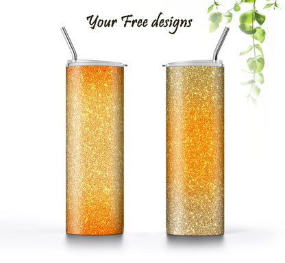 3 Orange to Gold Glitter Tumbler Sublimation Designs – 3 PNG Wraps (20oz)