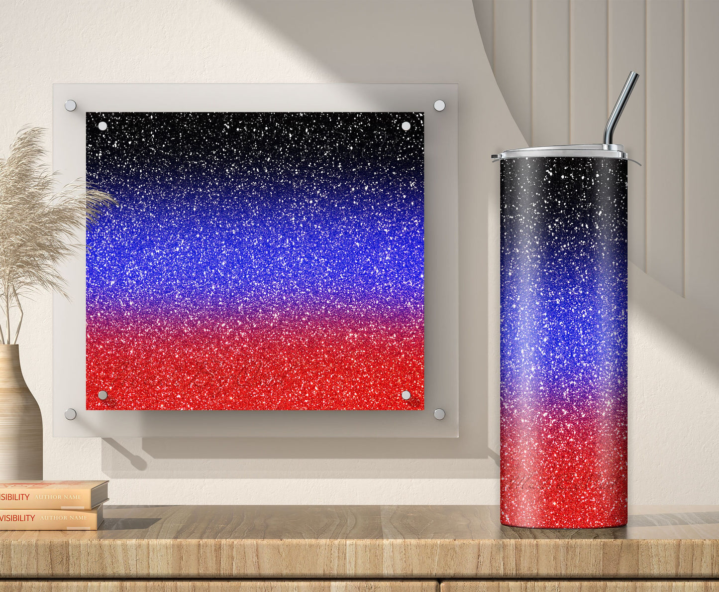 Red Black Blue Glitter Tumbler Sublimation Designs – 3 PNG Wraps (20oz)