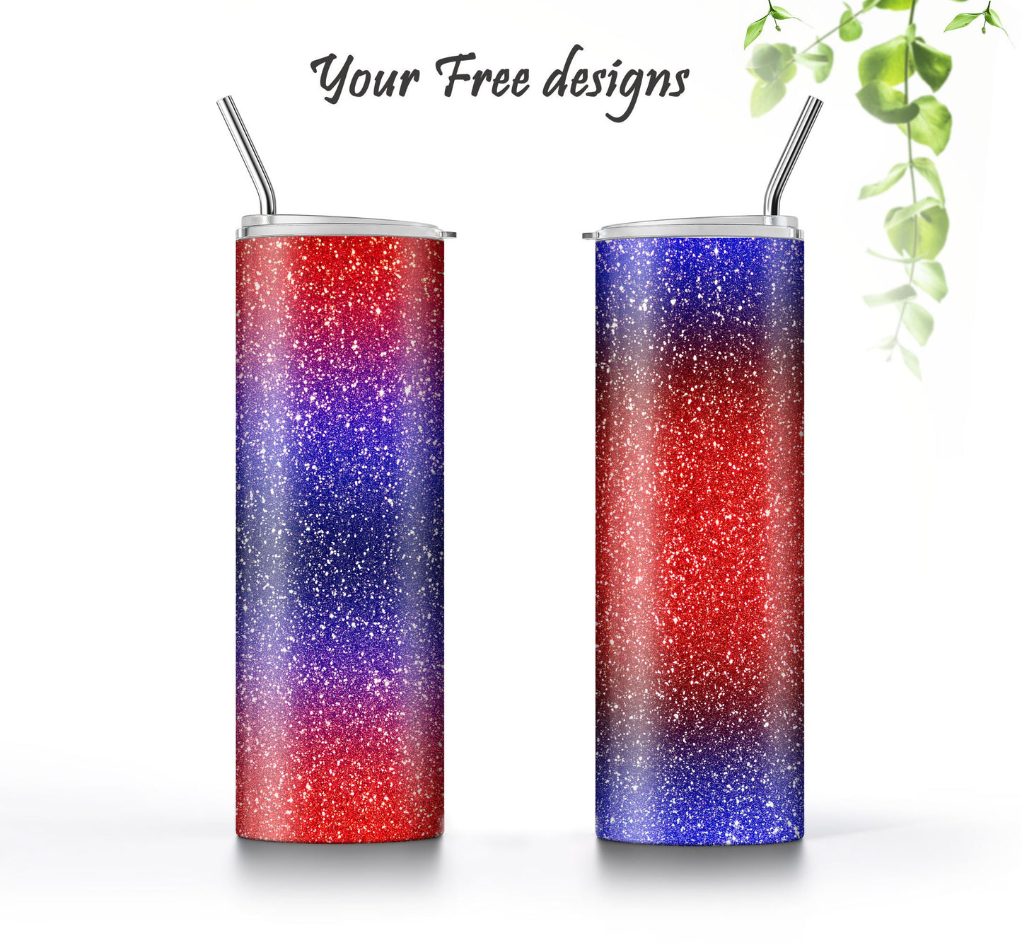 Red Black Blue Glitter Tumbler Sublimation Designs – 3 PNG Wraps (20oz)