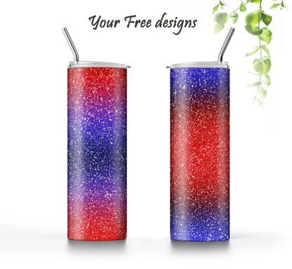 Red Black Blue Glitter Tumbler Sublimation Designs – 3 PNG Wraps (20oz)