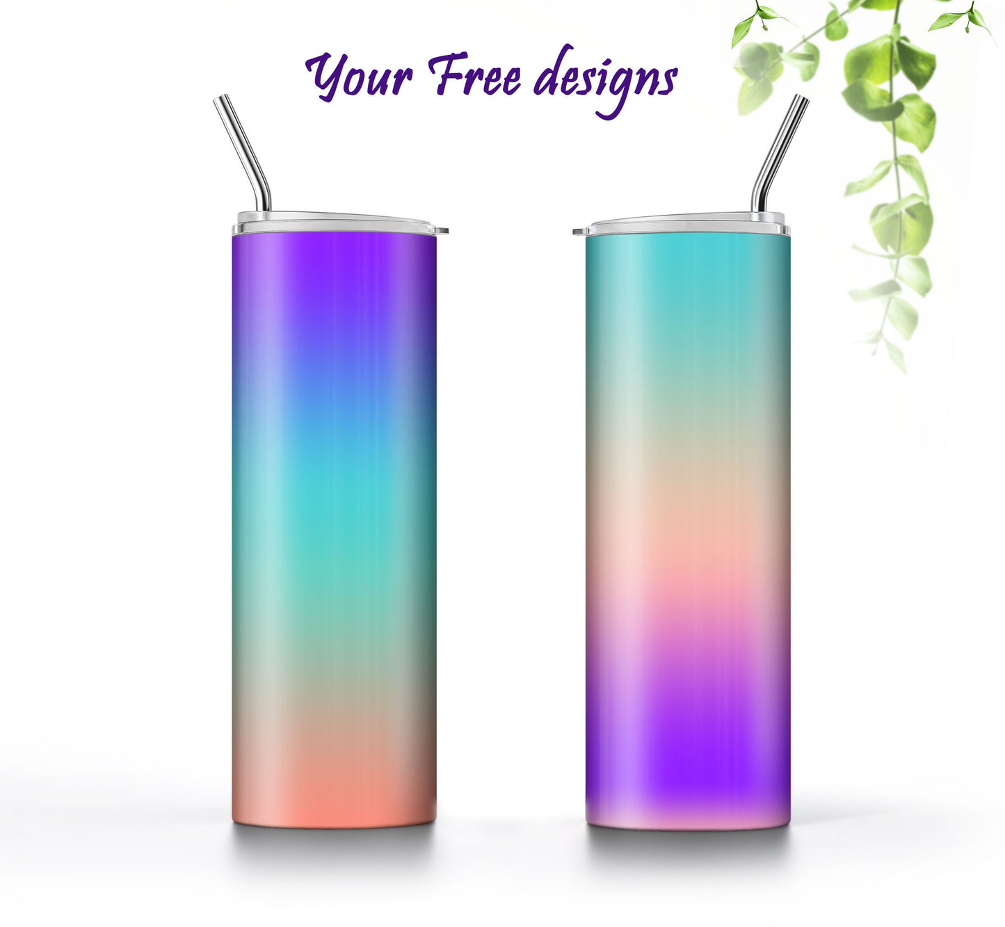 Purple to Orange Teal Ombre Sublimation Designs for 20oz Tumbler – 3 PNG Wraps