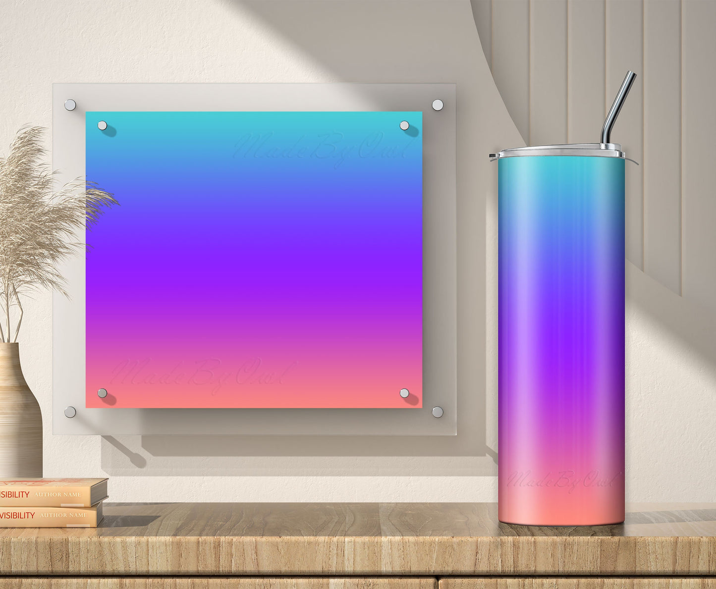 Purple to Orange Teal Ombre Sublimation Designs for 20oz Tumbler – 3 PNG Wraps