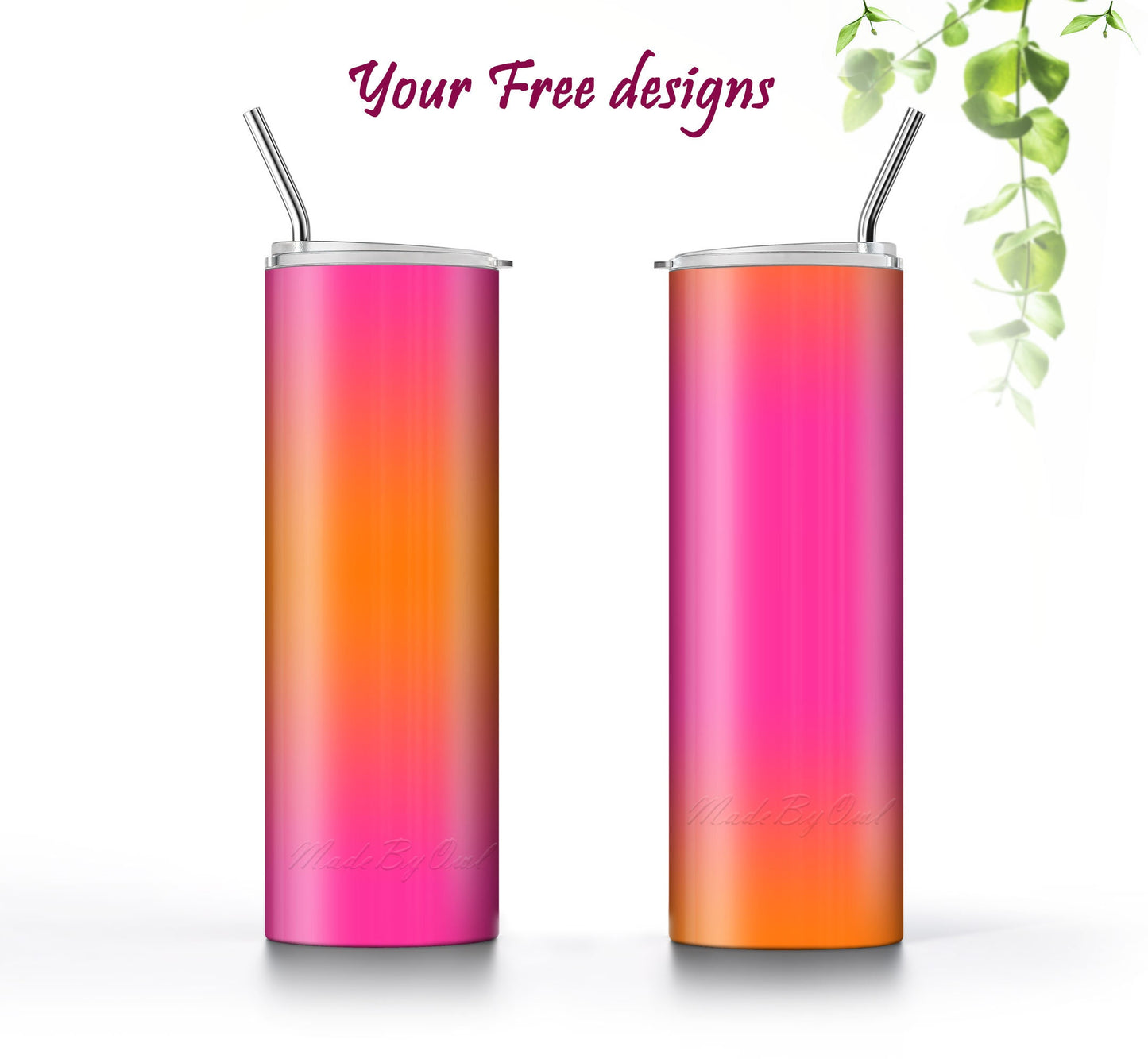 3 Hot Pink to Orange Ombre 20oz Tumbler Sublimation Designs, Wraps Mini Bundle