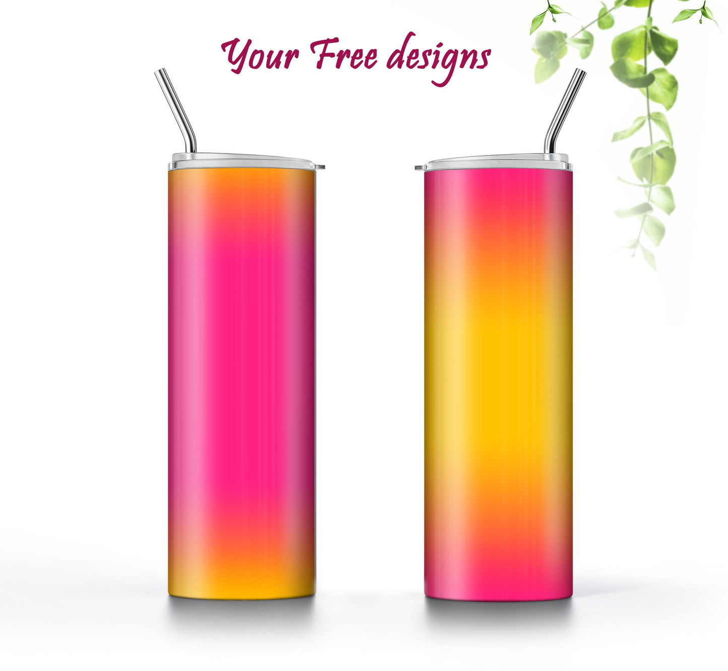 3 Hot Pink to Yellow 20oz tumbler sublimation designs