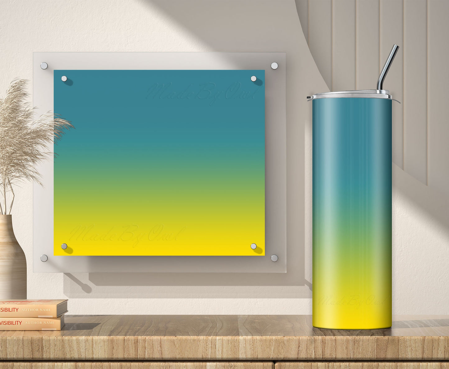 Teal to Yellow Tumbler Sublimation Designs – 20oz, 3 PNG Wraps Mini Bundle