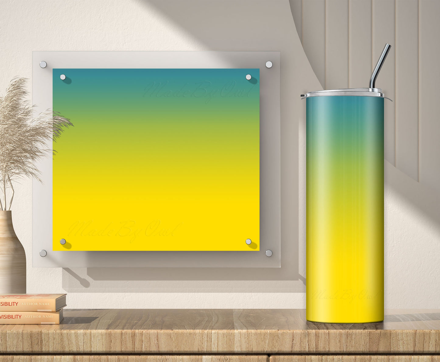 Teal to Yellow Tumbler Sublimation Designs – 20oz, 3 PNG Wraps Mini Bundle