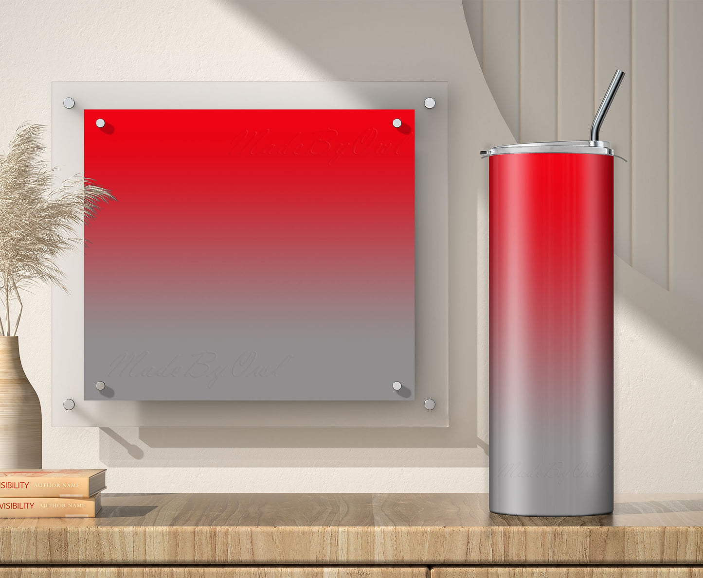 3 Red to Gray Tumbler Sublimation Designs – Ombre, 20oz, 3 PNG Wraps