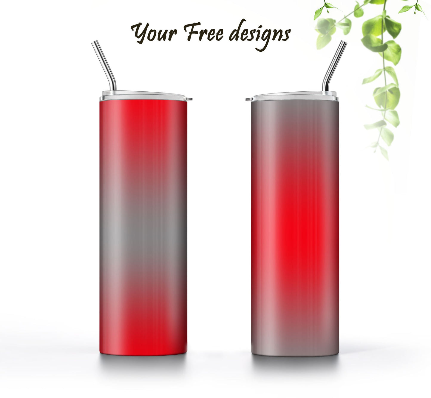 3 Red to Gray Tumbler Sublimation Designs – Ombre, 20oz, 3 PNG Wraps