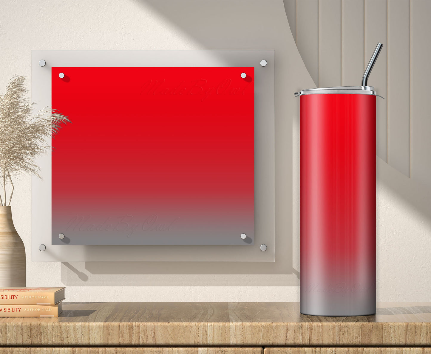 3 Red to Gray Tumbler Sublimation Designs – Ombre, 20oz, 3 PNG Wraps