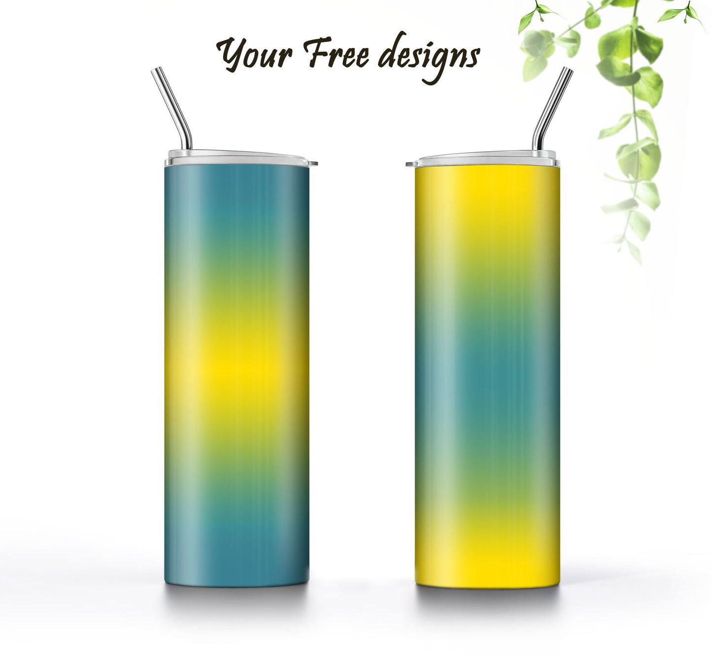 Teal to Yellow Tumbler Sublimation Designs – 20oz, 3 PNG Wraps Mini Bundle
