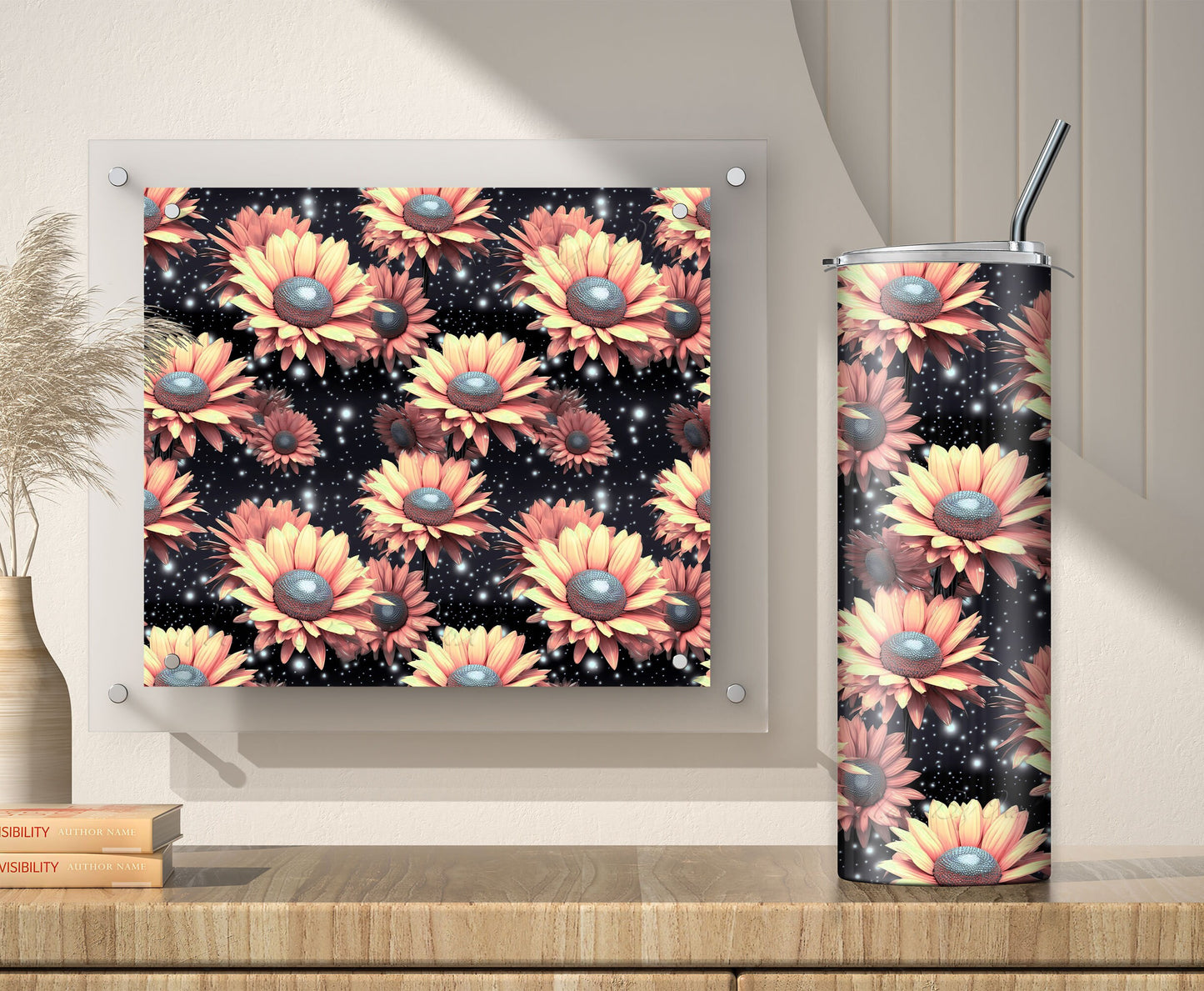 Sparkling Sunflower Tumbler Wrap, 20oz Sublimation Design PNG