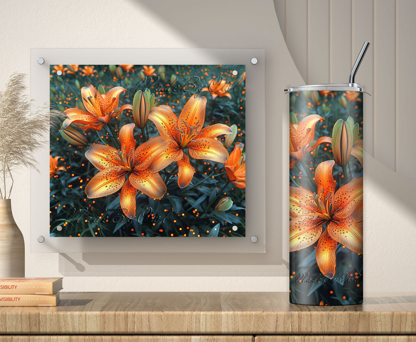Tiger Lily Tumbler Wrap, Floral Sublimation Design PNG Download