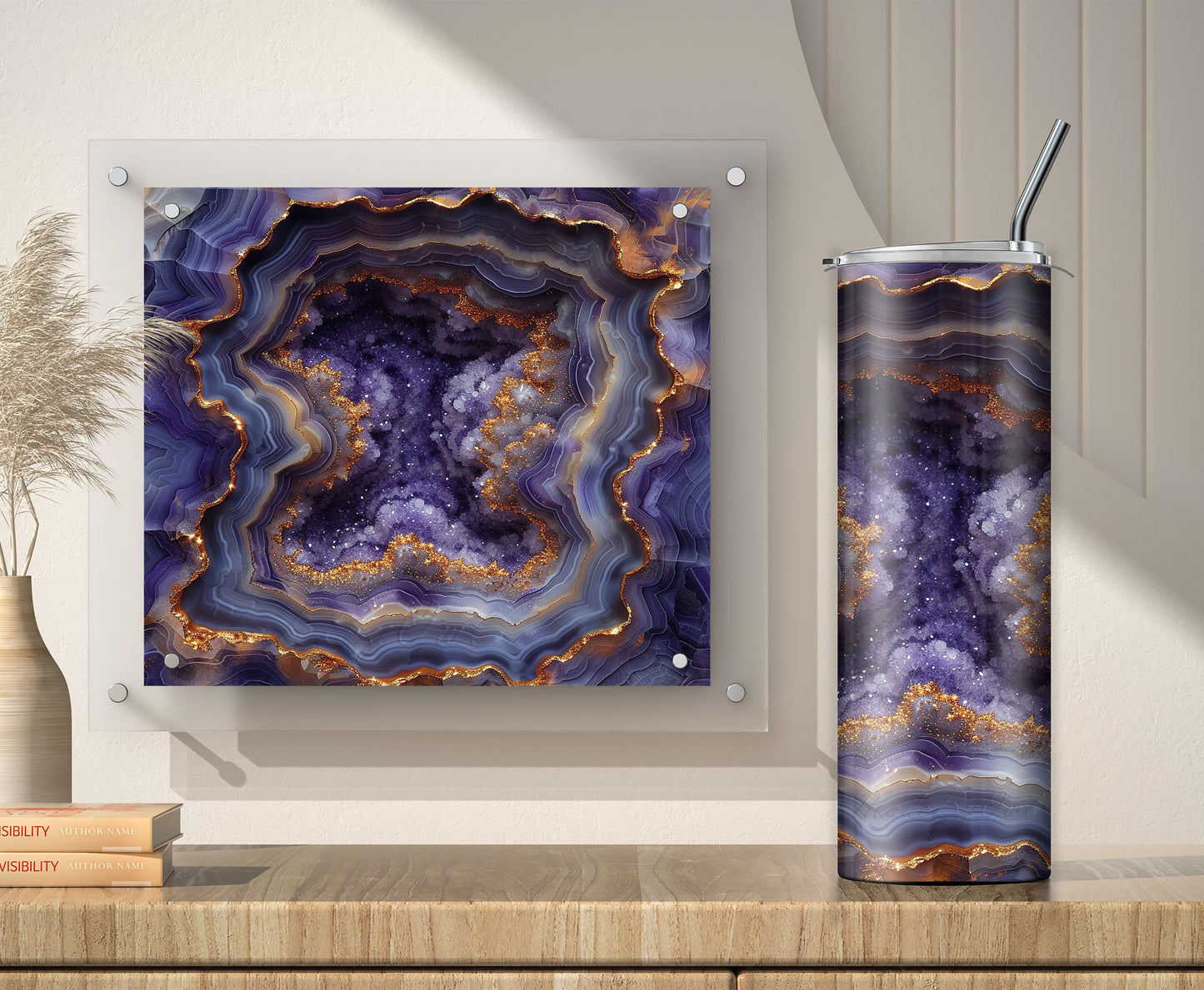 Blue and Gold Geode Tumbler Wrap, Sublimation Design PNG, 20oz