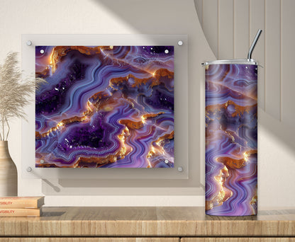 Gold Purple Geode Tumbler Wrap Sublimation Design, 3D Agate PNG