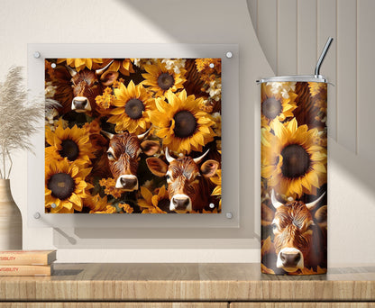 Cows and Sunflowers Tumbler Wrap, Western 20oz Sublimation Design PNG