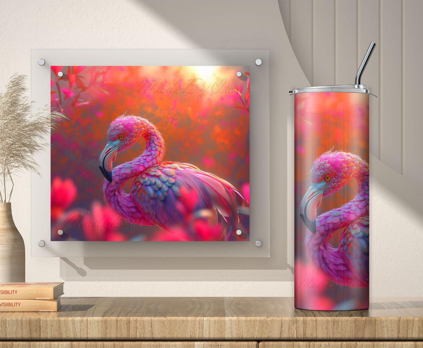 Hot Pink Flamingo Tumbler Wrap, Bird 20oz Sublimation Design PNG