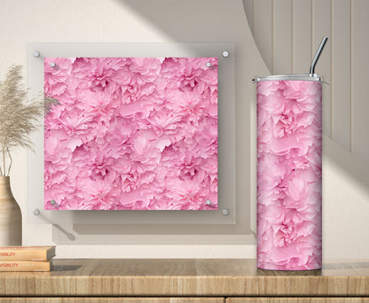 3D Pink Paper Flowers Tumbler Wrap, Sublimation Design PNG