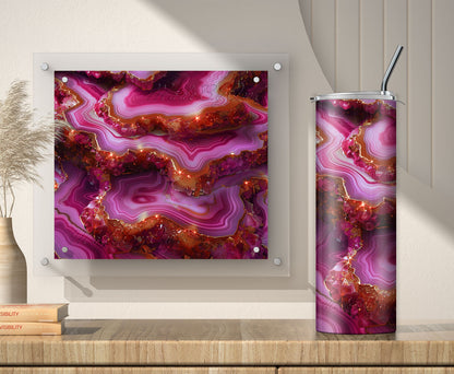 Gold Pink Geode Tumbler Wrap Sublimation Design, 3D Agate PNG