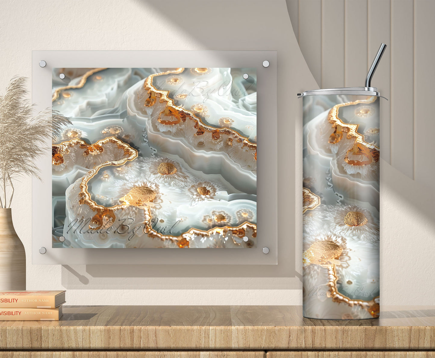 3D Gold White Geode Tumbler Wrap, Sublimation Design PNG, 20oz