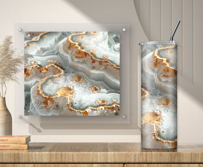 3D Gold White Geode Tumbler Wrap, Sublimation Design PNG, 20oz