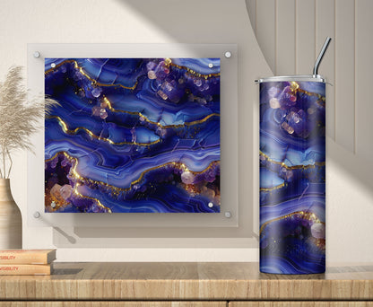 Royal Blue Gold Geode Tumbler Wrap, Sublimation Design PNG, 20oz