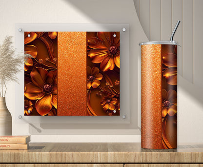 Orange Glitter Tumbler Wrap Sublimation Design PNG, Add Your Name