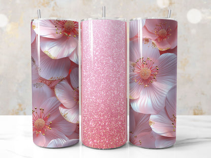 3D Pink Floral Tumbler Wrap Sublimation Design PNG, Add Your Name