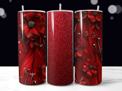 Red Floral Tumbler Wrap Sublimation Design PNG, Add Your Name