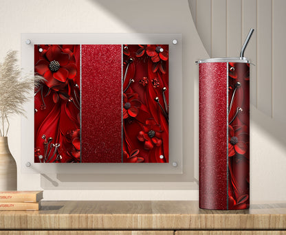 Red Floral Tumbler Wrap Sublimation Design PNG, Add Your Name