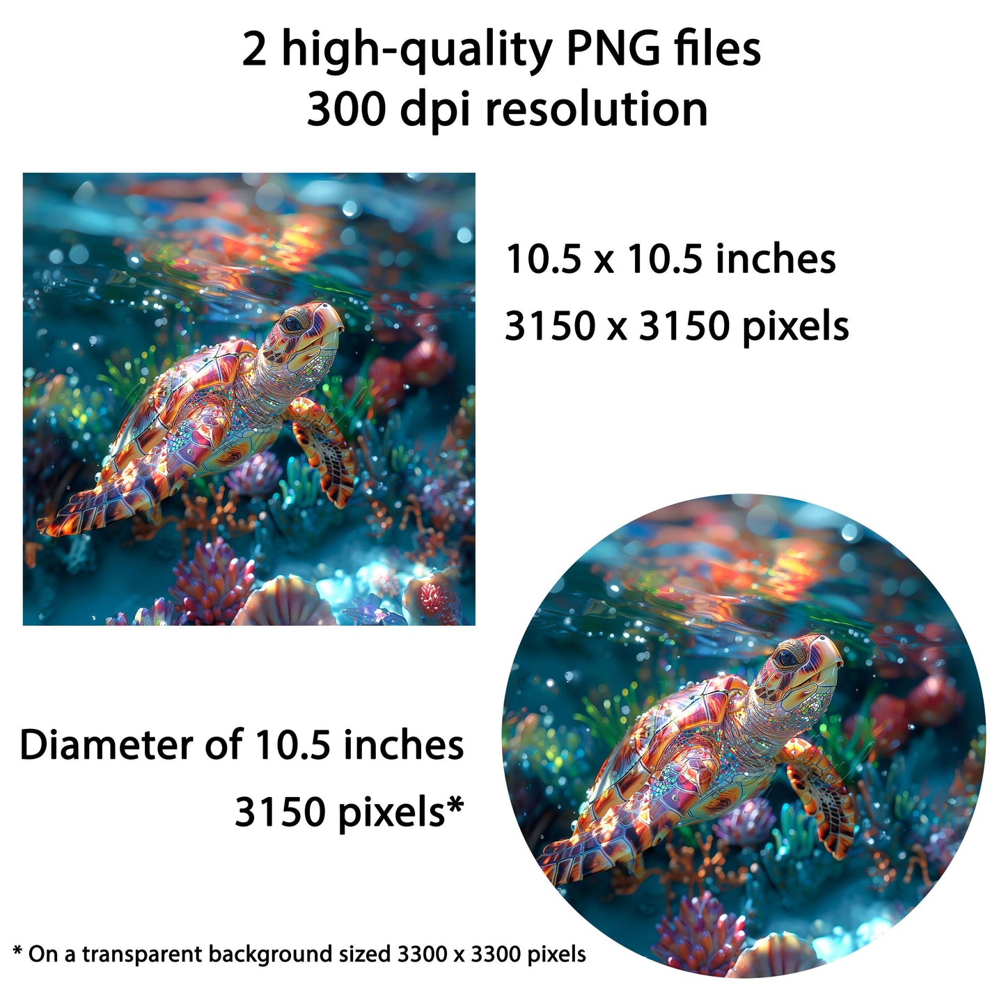 3D Sea Turtle Wind Spinner Sublimation Design, PNG Download