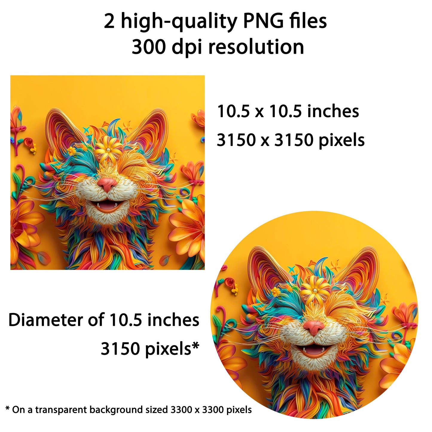 3D Smiling Cat Wind Spinner Sublimation Design, PNG Download