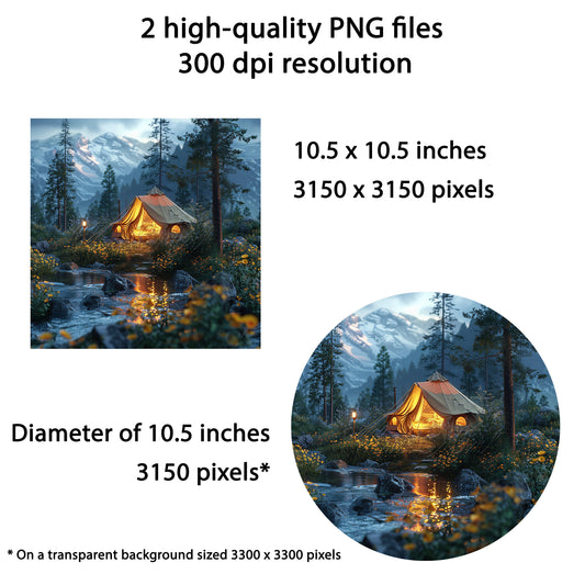 Camping Wind Spinner PNG, Cozy Caravan in the Forest Wind Spinner Square and Round Sublimation Design, Wind Spinner Template, Windspinner