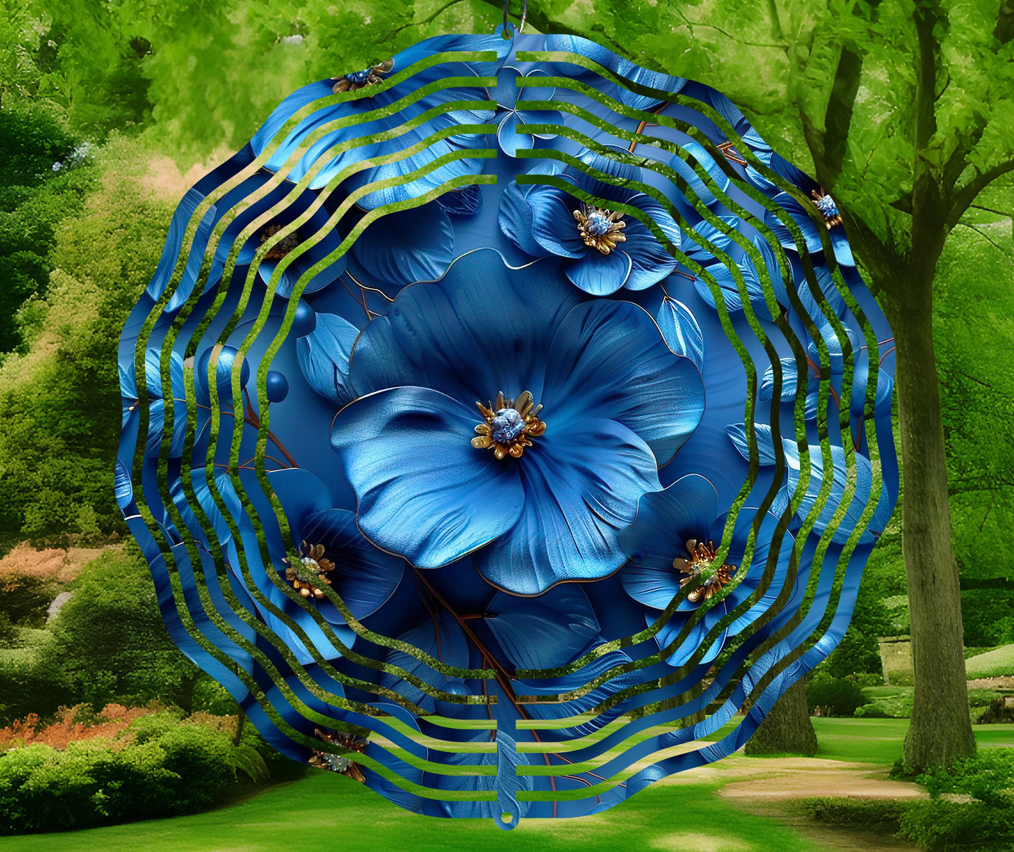 3D Blue Flower Wind Spinner Sublimation Design Download PNG