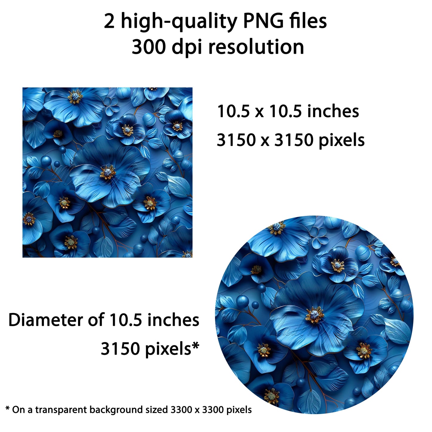 3D Blue Flower Wind Spinner Sublimation Design Download PNG