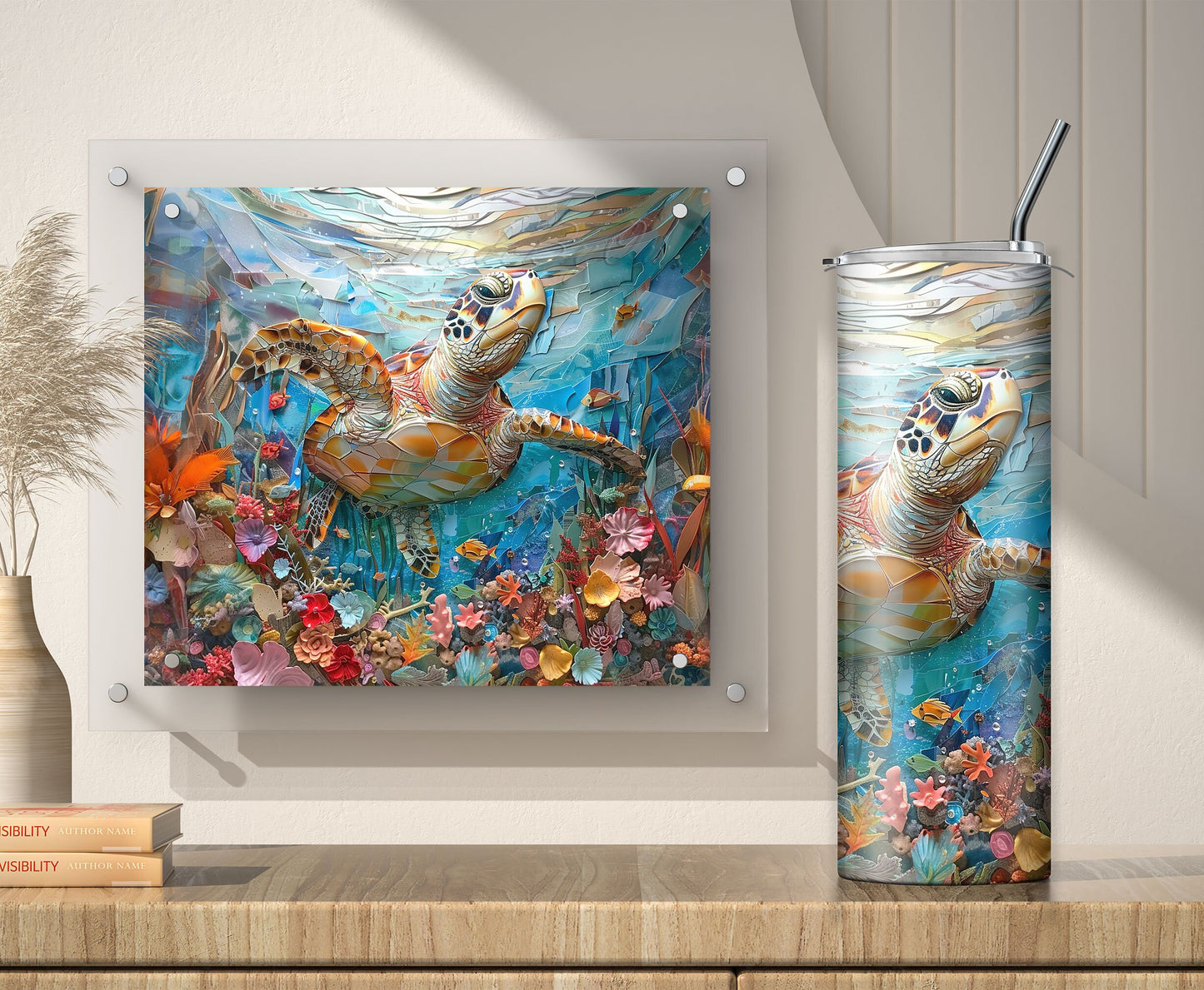 3D Sea Turtle Tumbler Wrap, Sublimation Design PNG