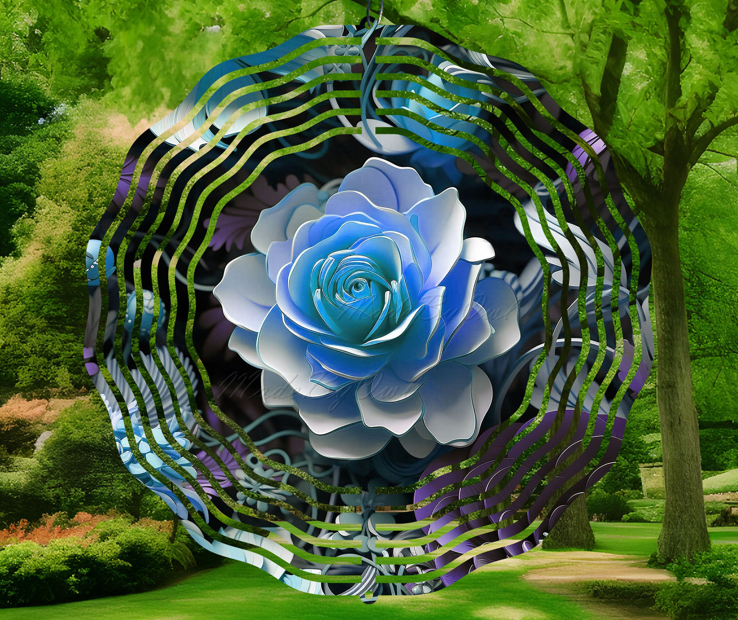 3D Blue Rose Wind Spinner Sublimation Design, PNG Download