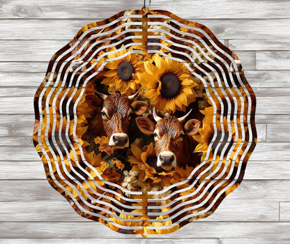 3D Sunflowers and Cows Wind Spinner Sublimation Design