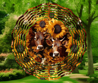 3D Sunflowers and Cows Wind Spinner Sublimation Design