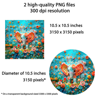 3D Baby Elephant Wind Spinner Sublimation Design, PNG