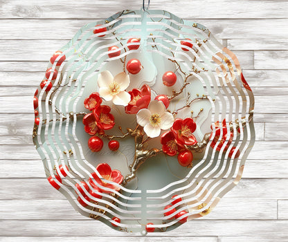 3D Cherry & Flowers Wind Spinner Sublimation Design, PNG