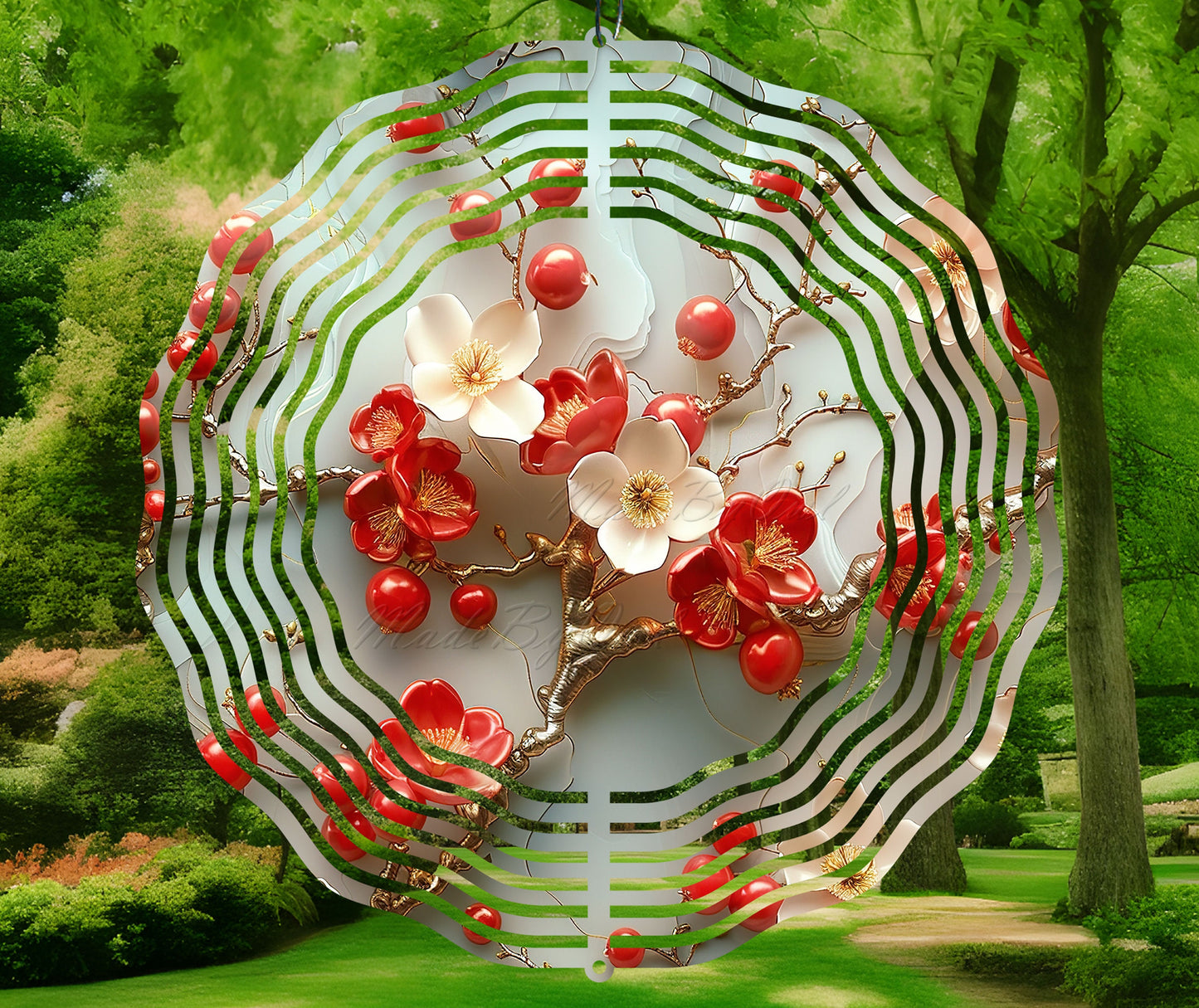 3D Cherry & Flowers Wind Spinner Sublimation Design, PNG