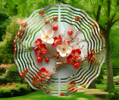 3D Cherry & Flowers Wind Spinner Sublimation Design, PNG