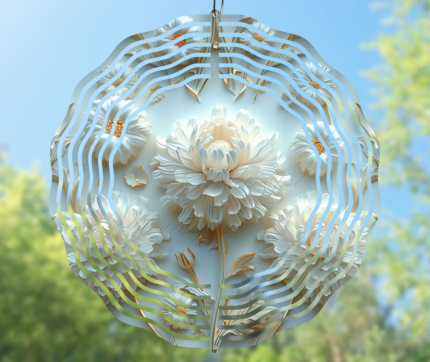 3D White Flower Wind Spinner Sublimation Design, PNG Download