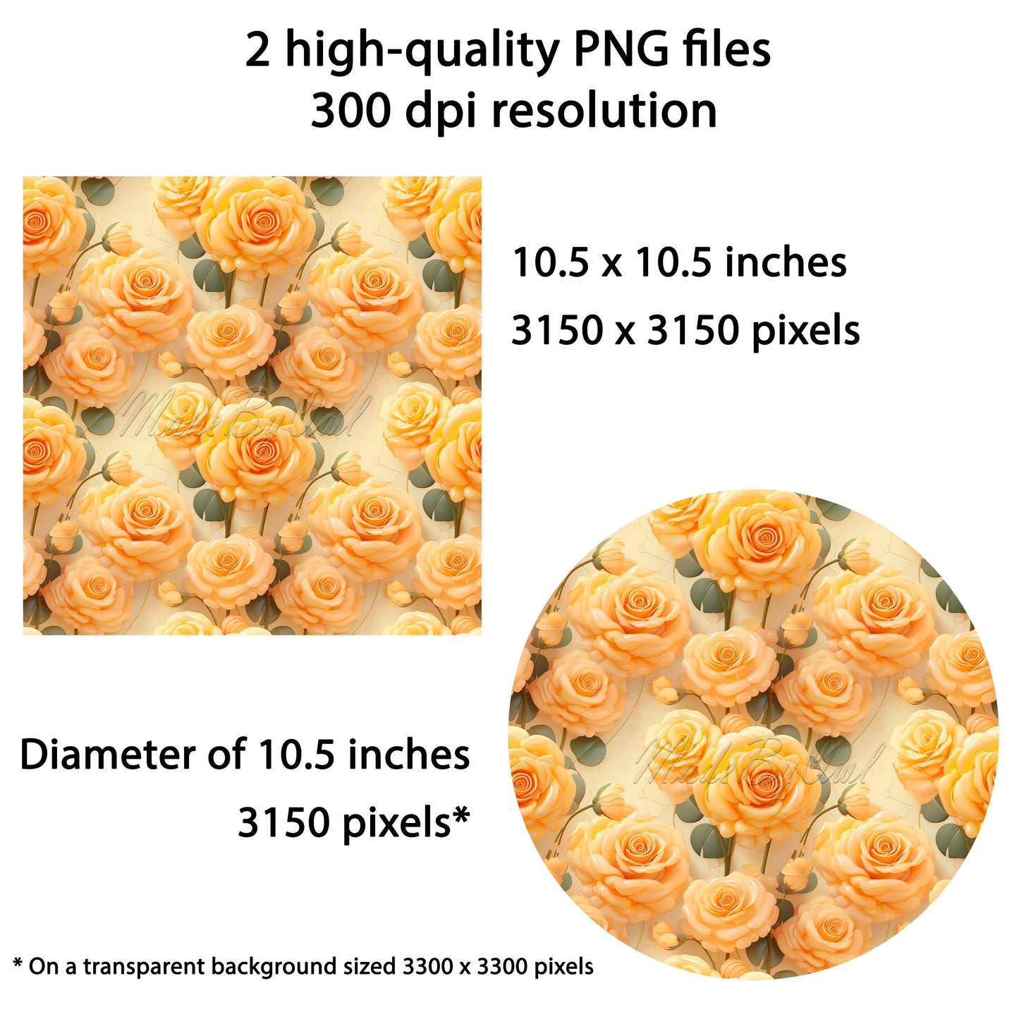 3D Yellow Roses Wind Spinner Sublimation Design, PNG Download