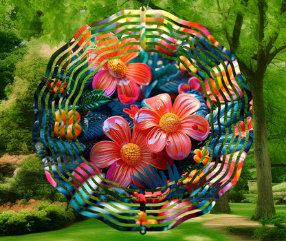 3D Tropical Flowers Wind Spinner Sublimation Design PNG