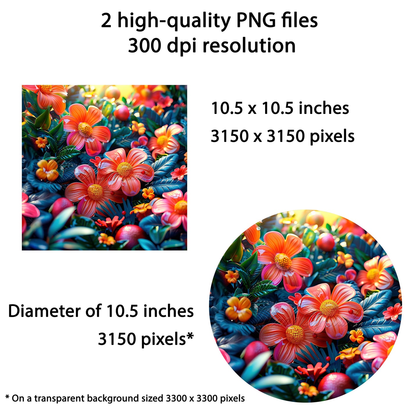 3D Tropical Flowers Wind Spinner Sublimation Design PNG