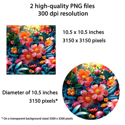 3D Tropical Flowers Wind Spinner Sublimation Design PNG